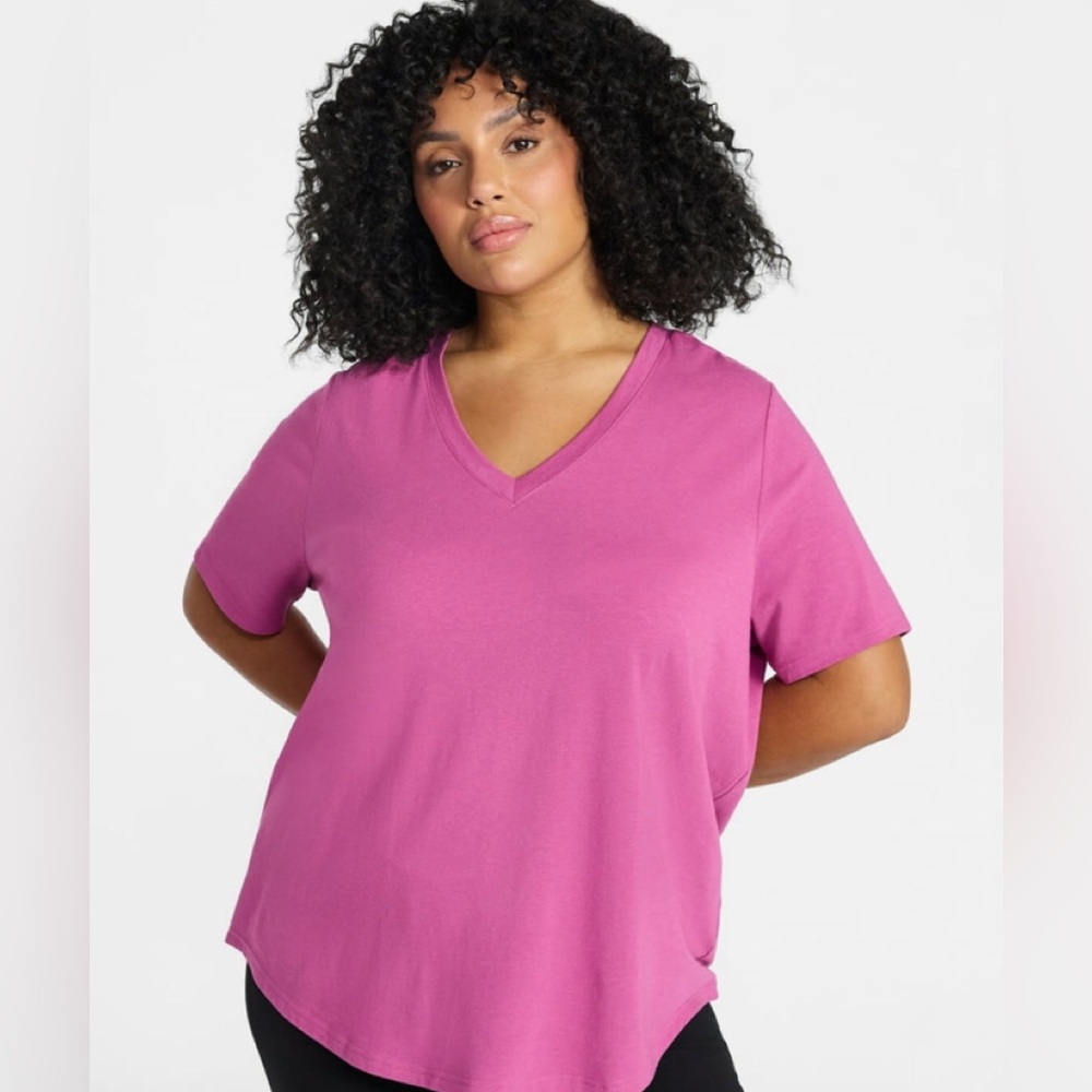 TERRA & SKY Womens Pink T-Shirt Size 0X 14W V Neck Relaxed Fit New